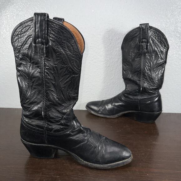Vintage Nocona Cowboy Boots Men\'s Size 8 Black Leather 7501 Deertan Western